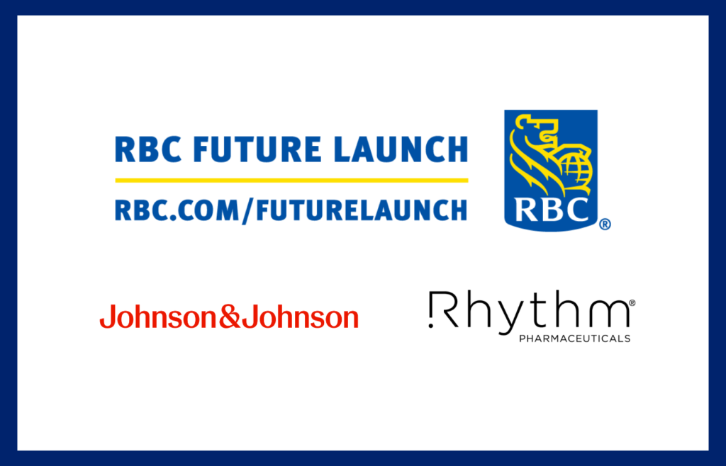 Compilation of Young Leaders Sponsor Logos: RBC Future Launch, Johnsons & Johnson and Rhythm Pharmaceuticals 