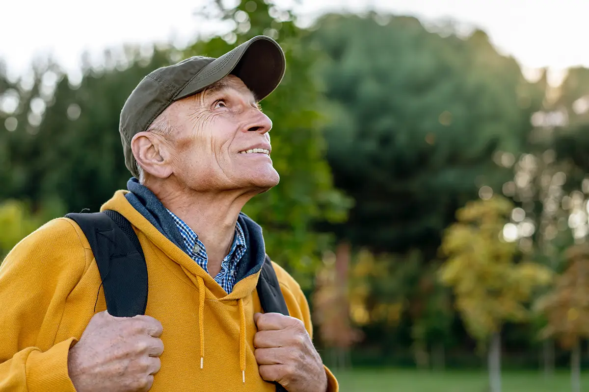 senior man looking up